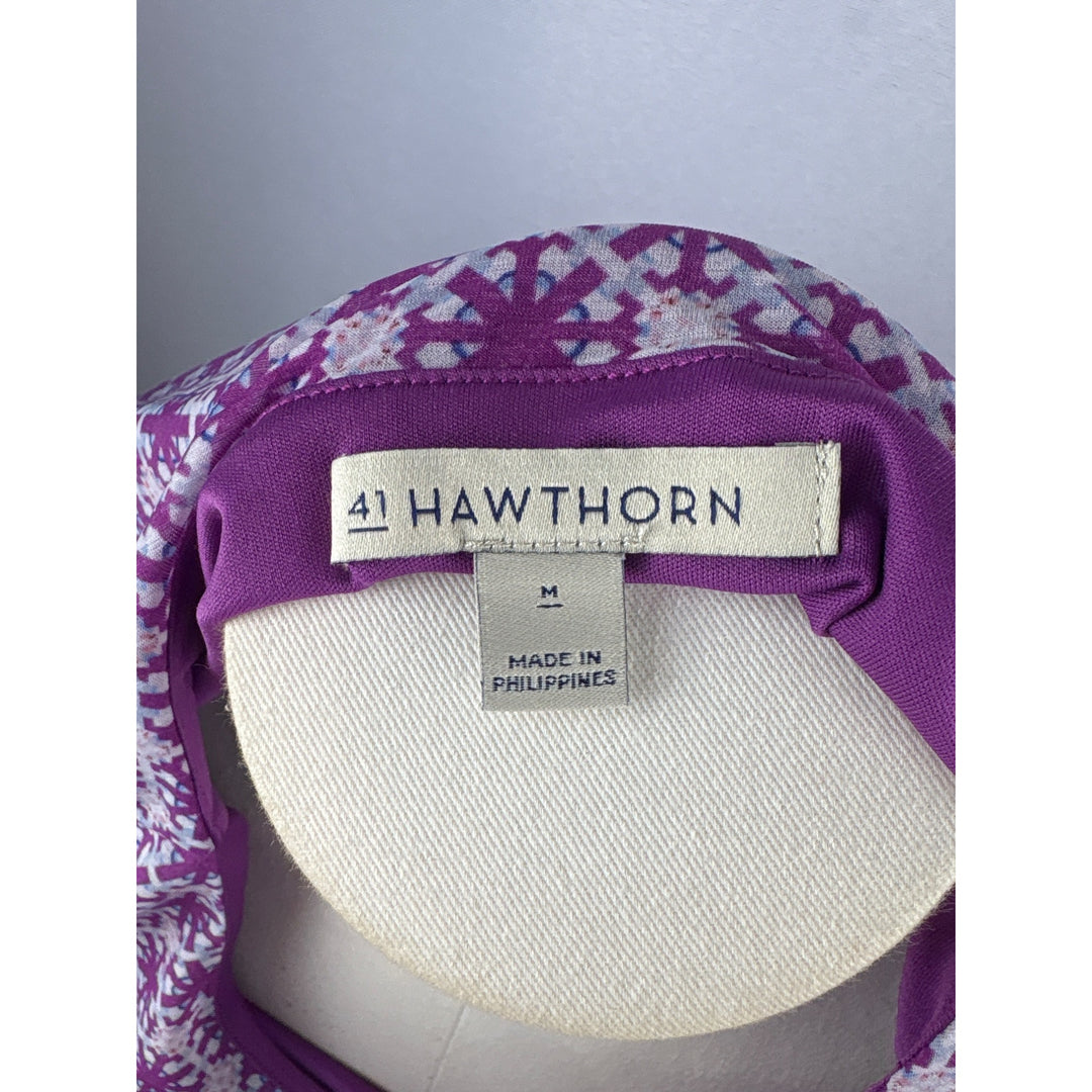 41 Hawthorn Womens Medium Purple & White Geometric Print Top