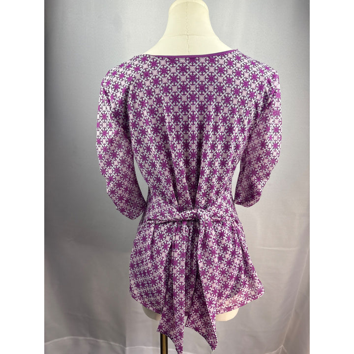 41 Hawthorn Womens Medium Purple & White Geometric Print Top