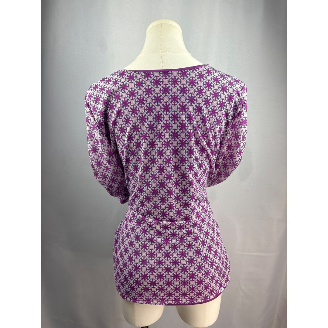 41 Hawthorn Womens Medium Purple & White Geometric Print Top