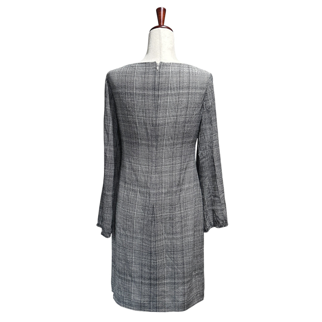Lauren Ralph Lauren Houndstooth Print Dress Size 2 Black Old Money Academia Quiet Luxury Boatneck