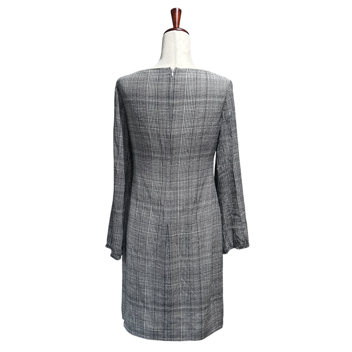 Lauren Ralph Lauren Houndstooth Print Dress Size 2 Black Old Money Academia Quiet Luxury Boatneck