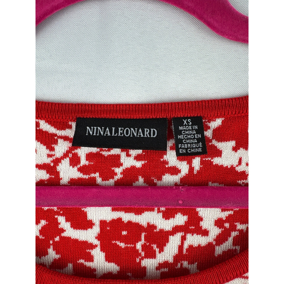 Nina Leonard Womens XS Red & White Sleeveless Floral Knit Top