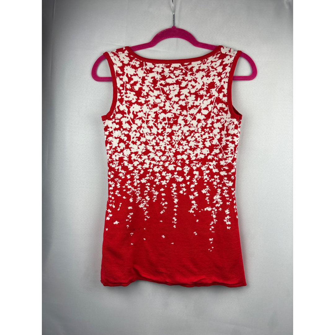 Nina Leonard Womens XS Red & White Sleeveless Floral Knit Top