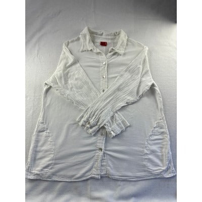 Oh My Gauze! Womens White Button-Up Shirt - L