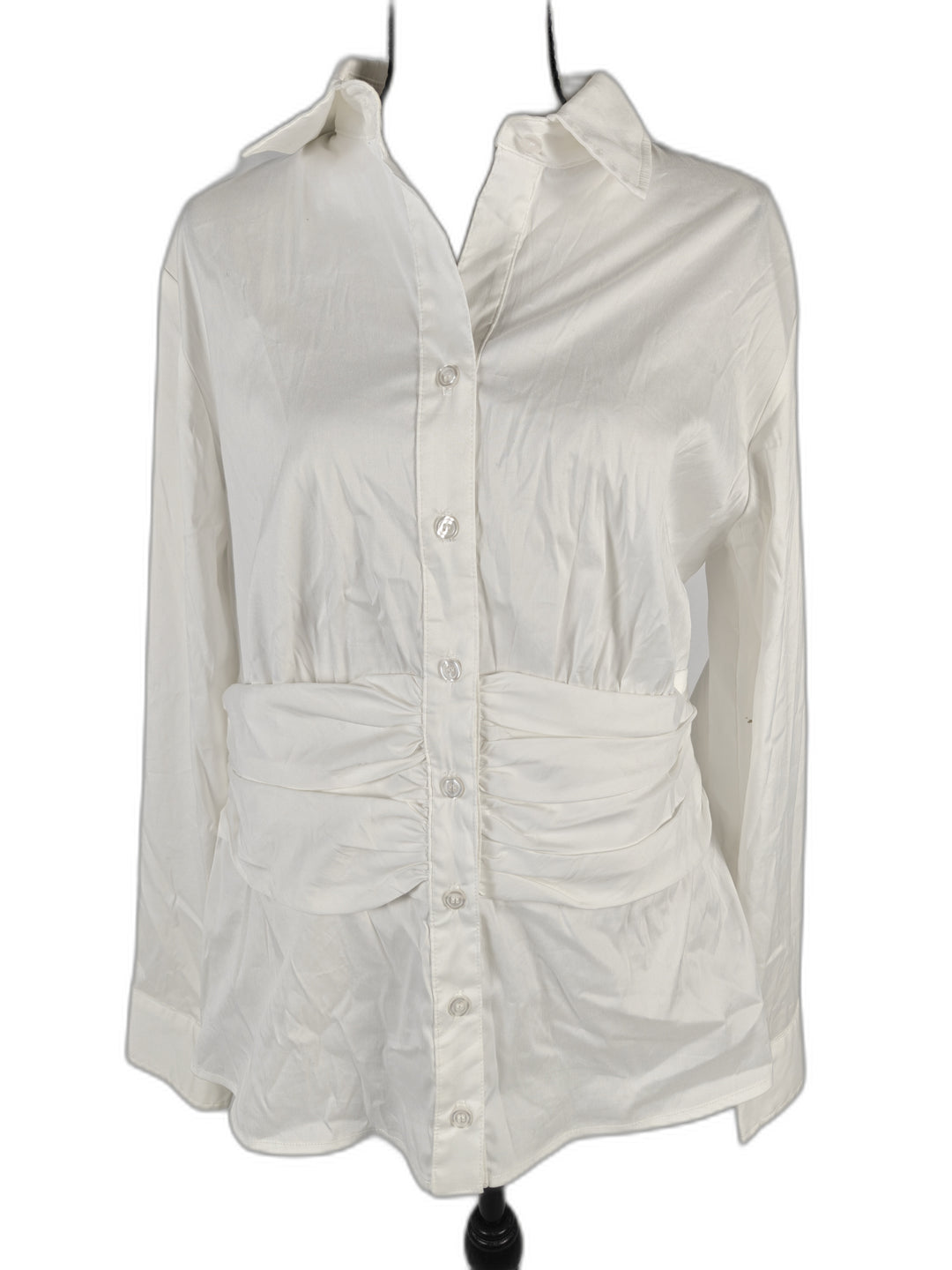 Women’s Finley White Ruched Button Front Blouse Size L
