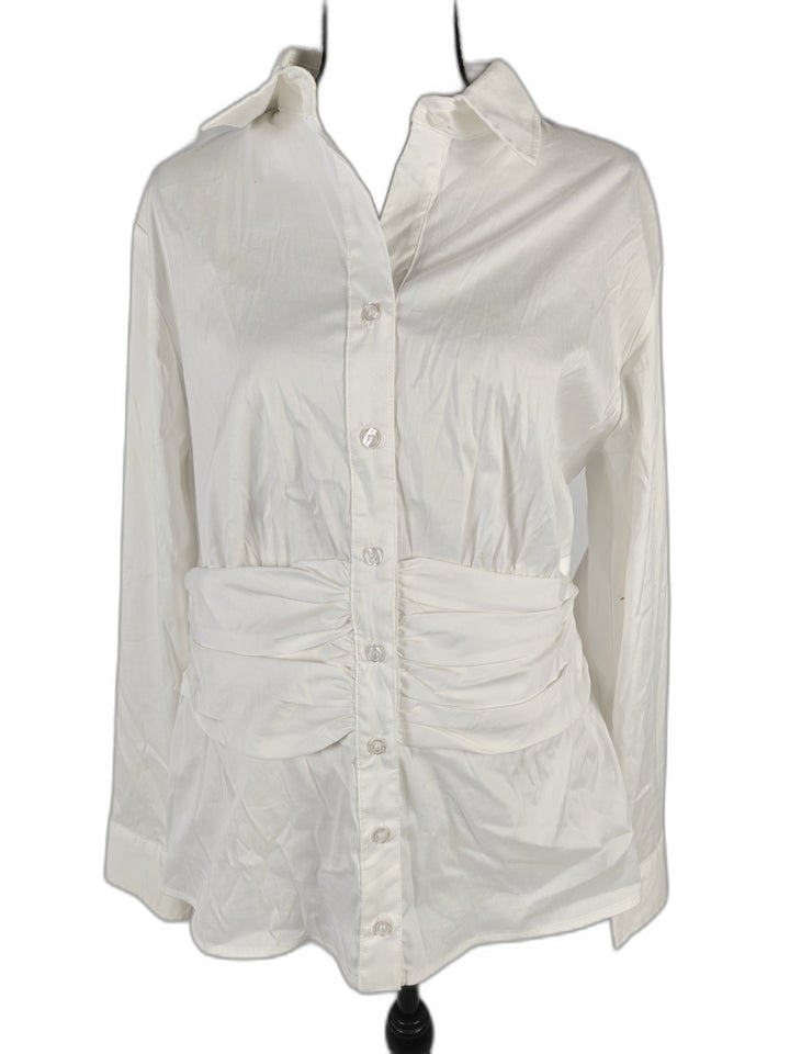 Women’s Finley White Ruched Button Front Blouse Size L