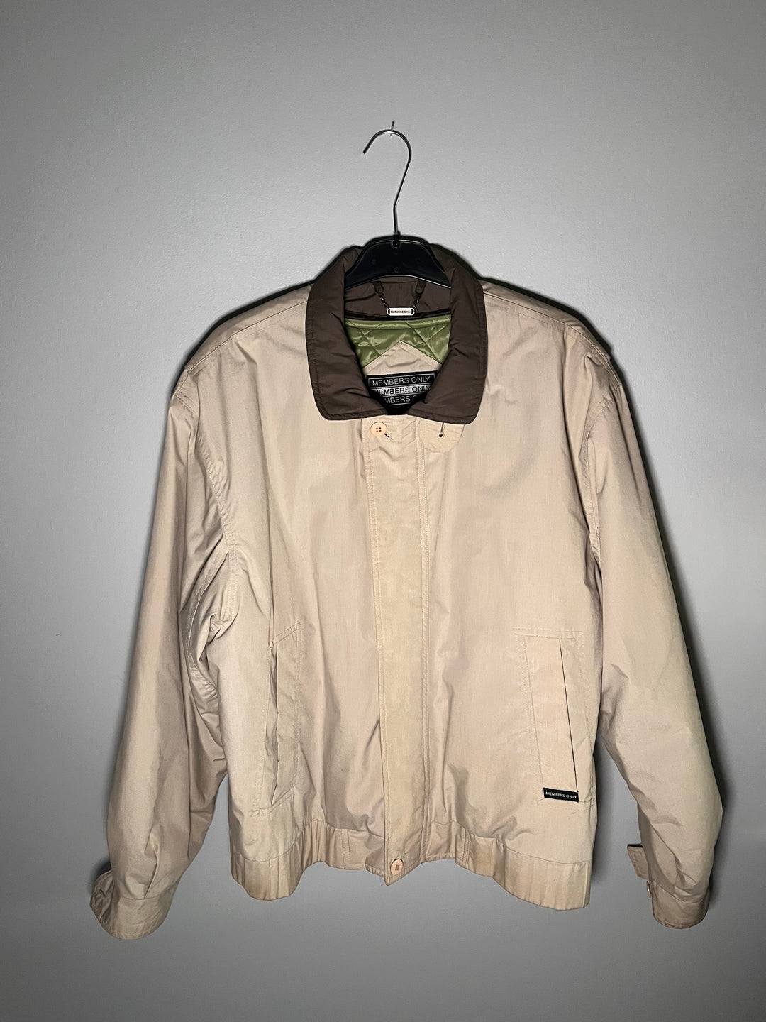 Vintage Men's Khaki Members Only Jacket Classic Racer Bomber Jacket 80s Size Large