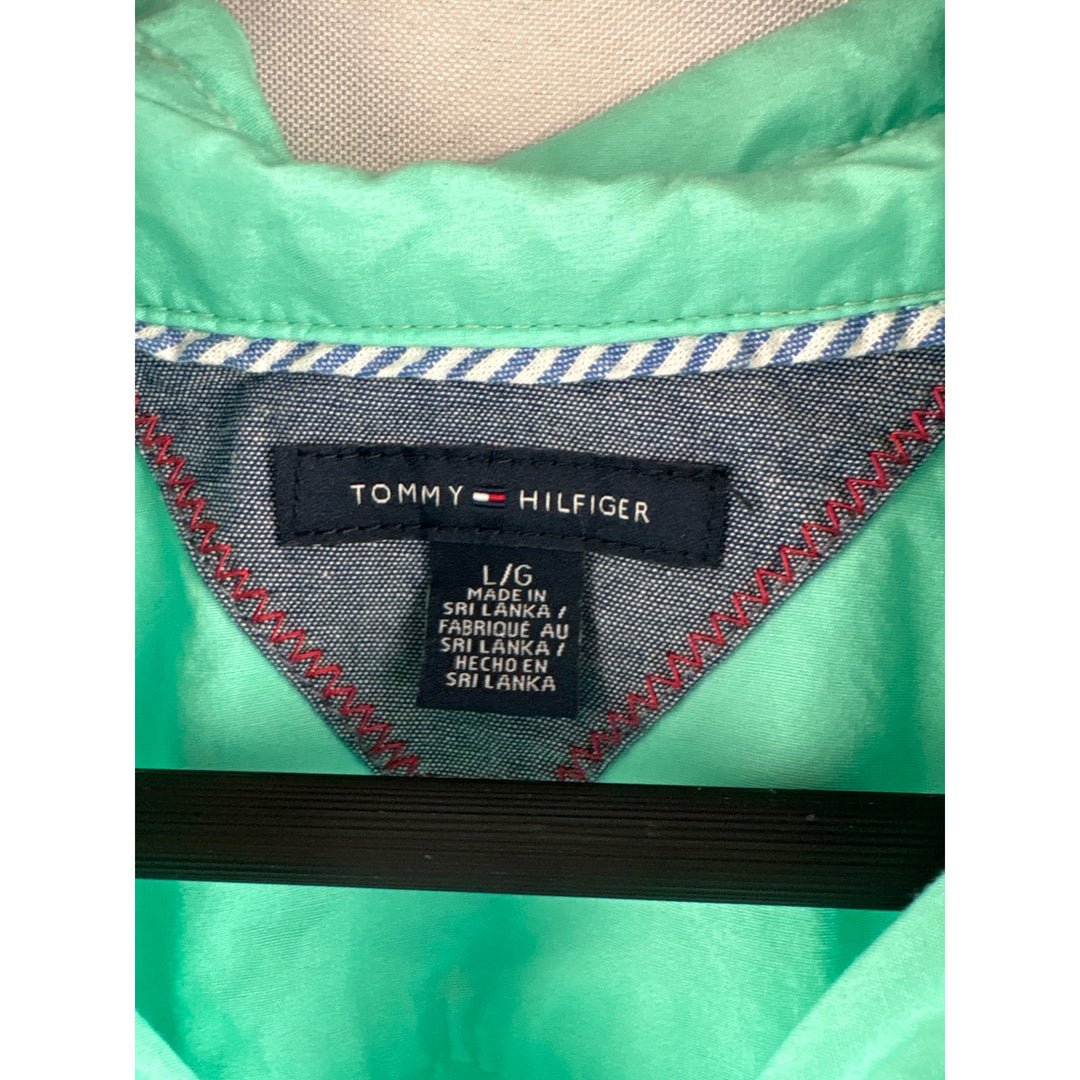 Tommy Hilfiger Womens Green Button-Down Shirt L 100% Cotton Long Sleeve Collared Casual
