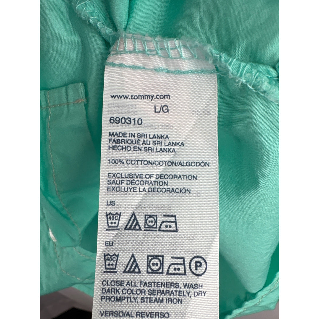 Tommy Hilfiger Womens Green Button-Down Shirt L 100% Cotton Long Sleeve Collared Casual