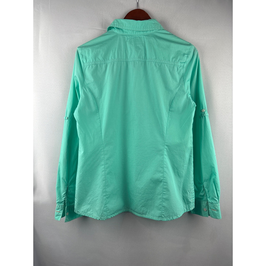Tommy Hilfiger Womens Green Button-Down Shirt L 100% Cotton Long Sleeve Collared Casual