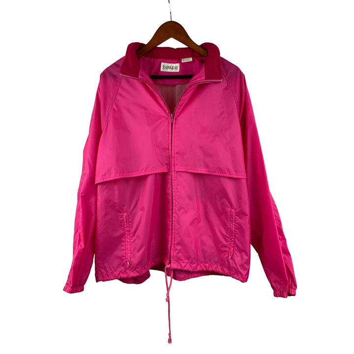 Vintage Raingear Pink Windbreaker Jacket Nylon Drawstring Waist Ventilated Size L