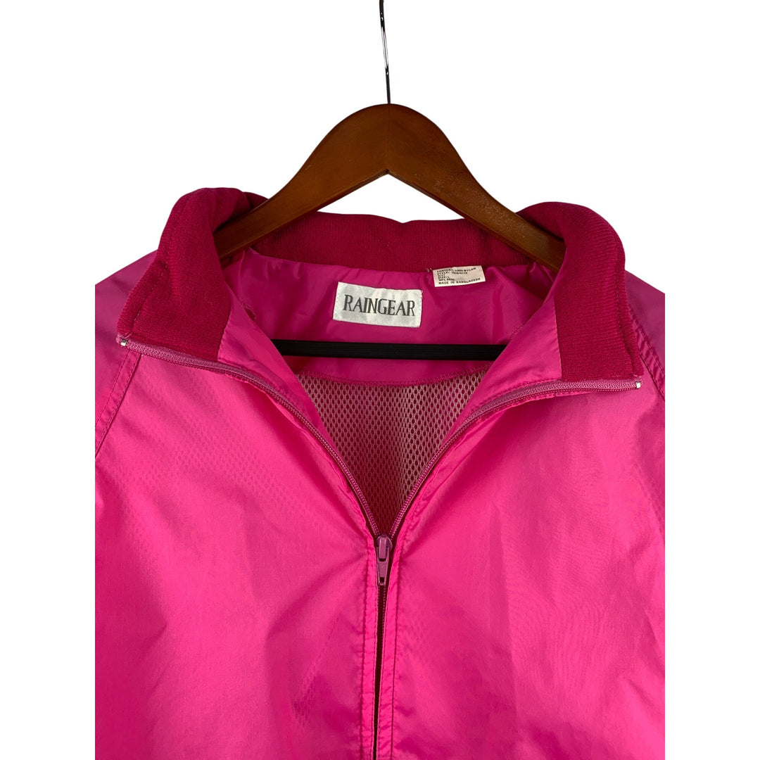 Vintage Raingear Pink Windbreaker Jacket Nylon Drawstring Waist Ventilated Size L