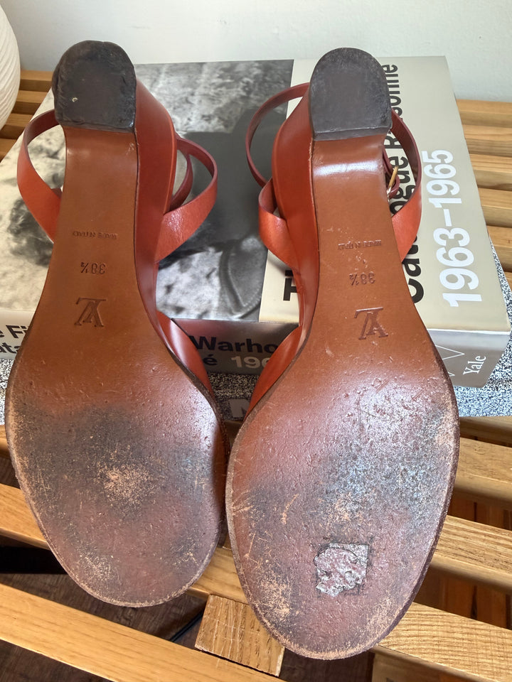 Louis Vuitton Brown Leather Studded Wedge Sandals Size 38.5