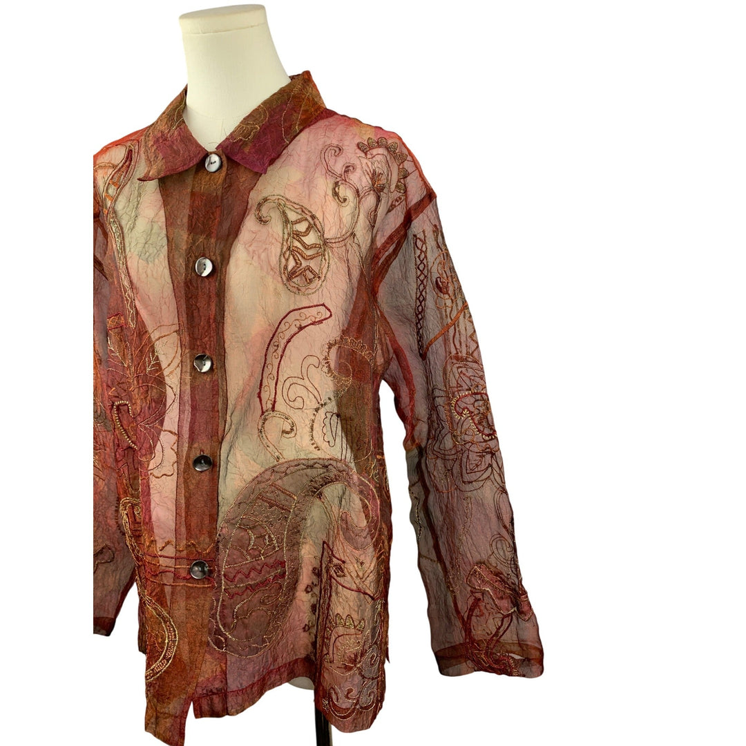 Chicos Sheer Embroidered Button-Up Jacket Size 3