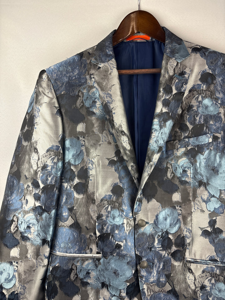 Men’s Tallia Metallic Silver w/ Blue Florals Blazer
