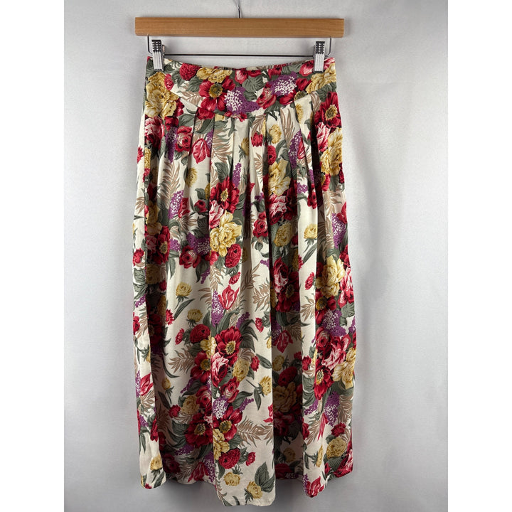 Vintage Fritzi Petites Floral Pleated Skirt PM Rayon USA Made