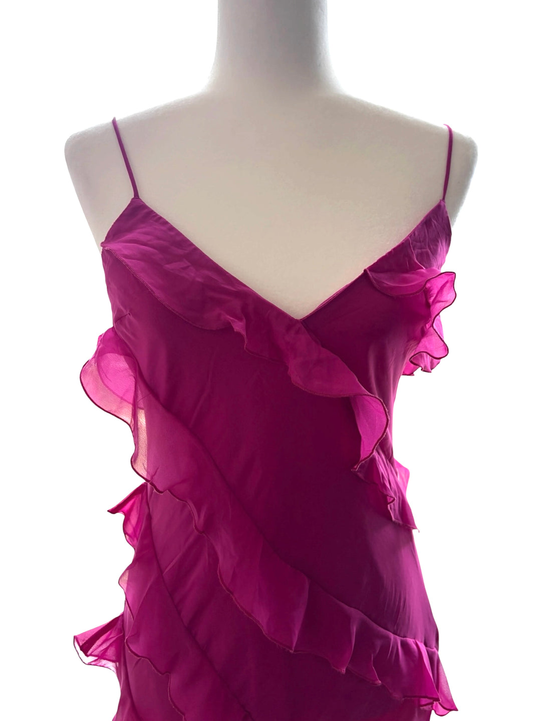 Abercrombie & Fitch Women's Fuchsia Barbie Pink Adjustable Straps Ruffle Asymmetrical Hem Mini Dress, size S