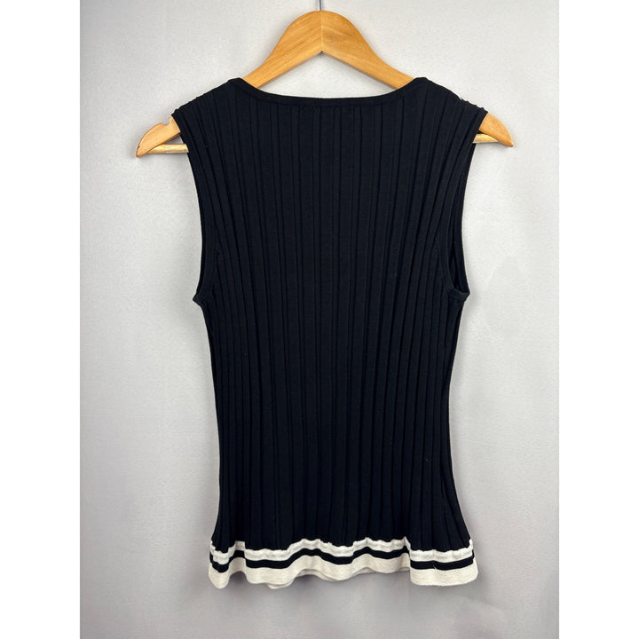 Belldini Womens XL Navy & White Ribbed Sleeveless Knit Top With Square Neckline
