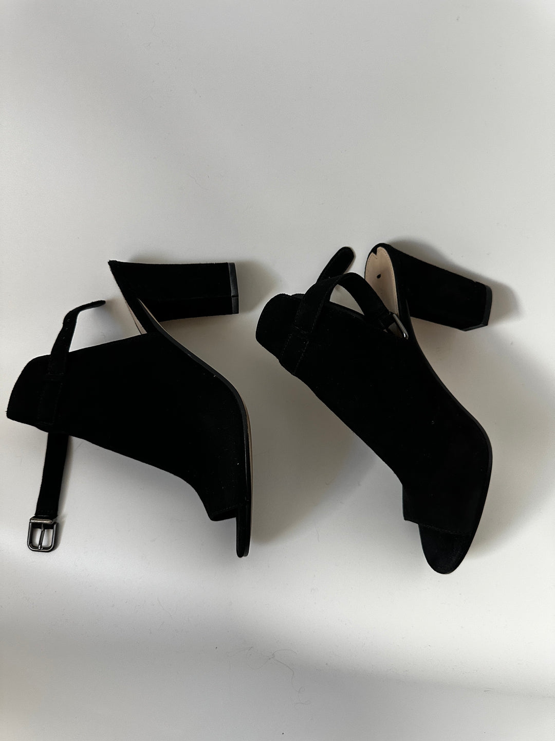 Via Spiga Black Suede Open Toe Ankle Booties Block Heel Size 8