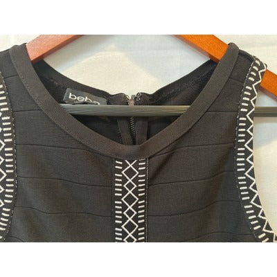 Bebe M Slim Fit Stretchy Black Dress with black and white design tank dress