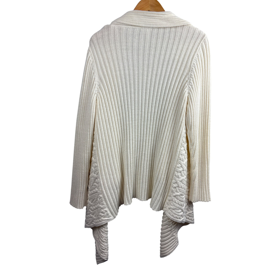 Chicos Womens Open Front Cardigan Sweater Size XL Ivory Ribbed Knit