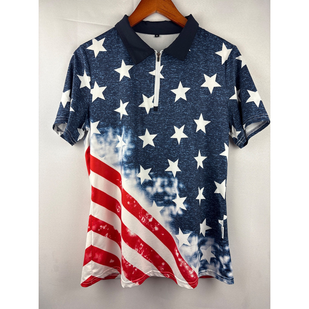 Soneven American Flag Polo Shirt M Polyester & Elastane