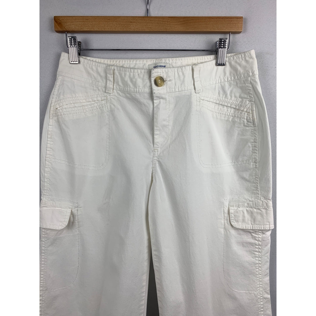 Dockers Womens Mid Rise Curvy Cargo Pants Size 6 Cotton/Spandex White