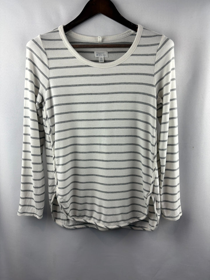 Women’s Market & Spruce Small White w/ Gray Striped Sweater