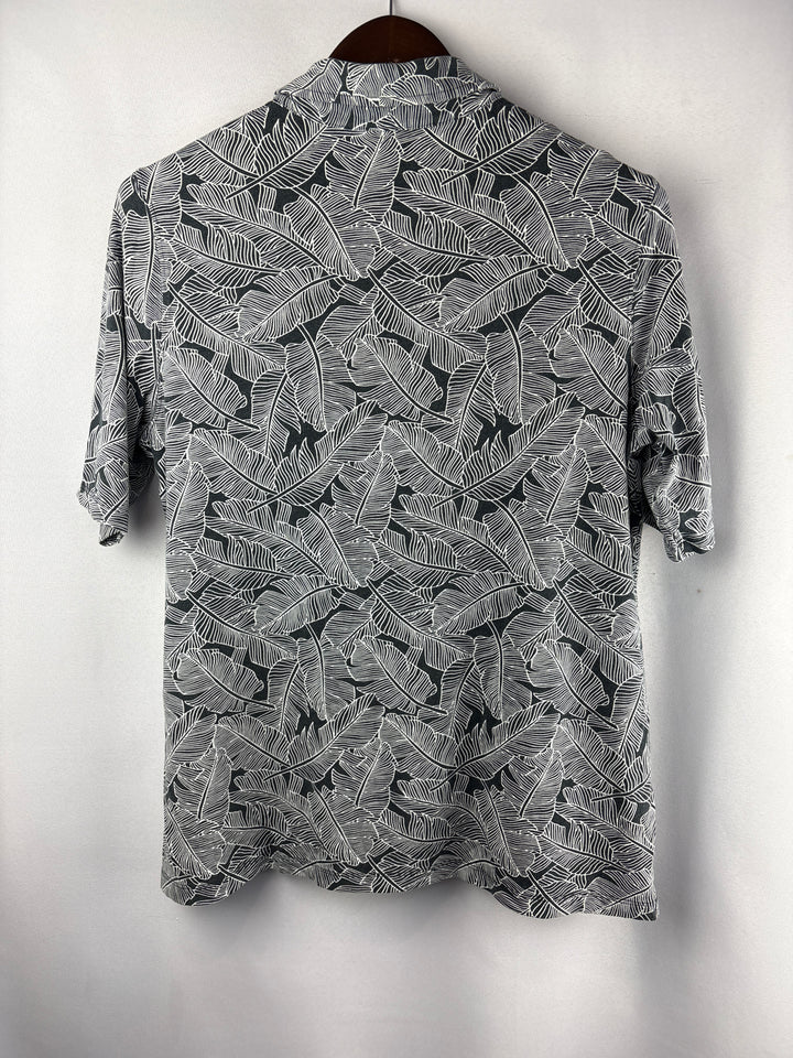 Women’s Lands’ End Large Black &amp; White Leaf Pattern Polo Shirt