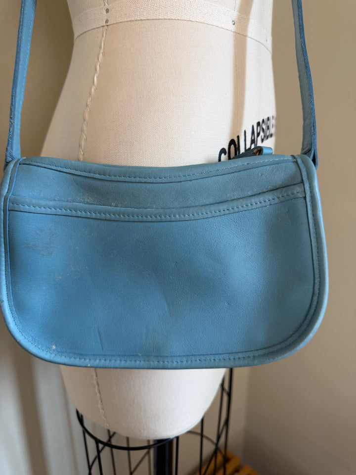 Vintage Coach Rare Glacier Blue Leather Crossbody Shoulder Bag Brass Hardware