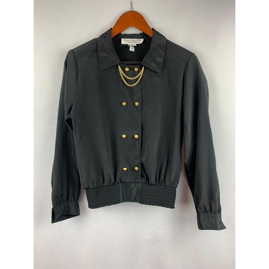Laura & Jayne Petite Collection Womens Black Double Breasted Jacket With Gold Chain & Buttons Size 4