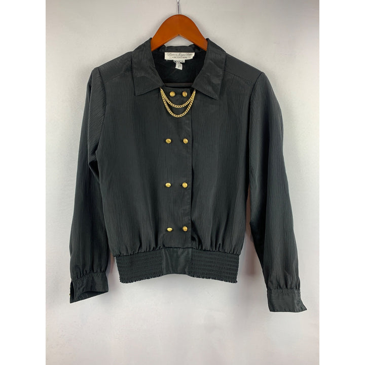 Laura & Jayne Petite Collection Womens Black Double Breasted Jacket With Gold Chain & Buttons Size 4