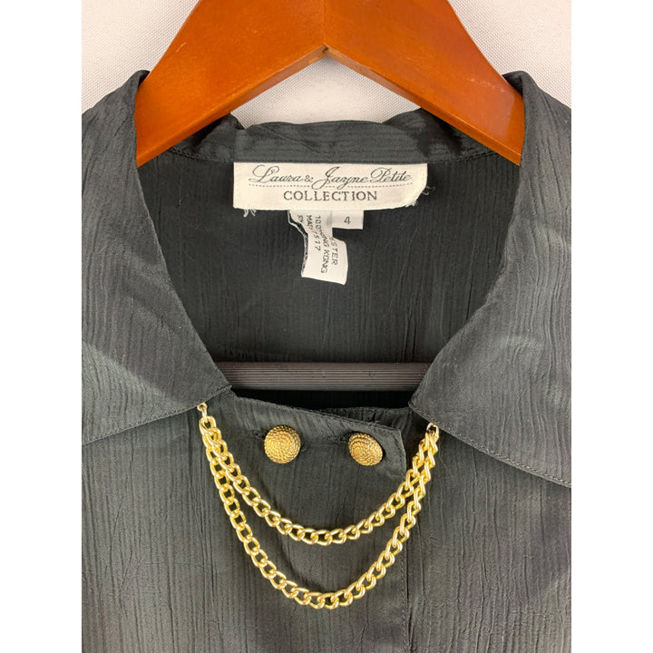 Laura & Jayne Petite Collection Womens Black Double Breasted Jacket With Gold Chain & Buttons Size 4