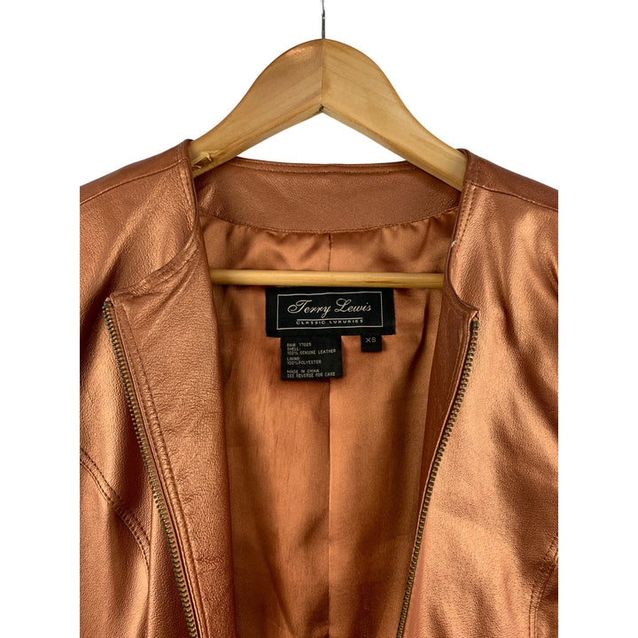 Terry Lewis Womens Genuine Leather Jacket XS Copper