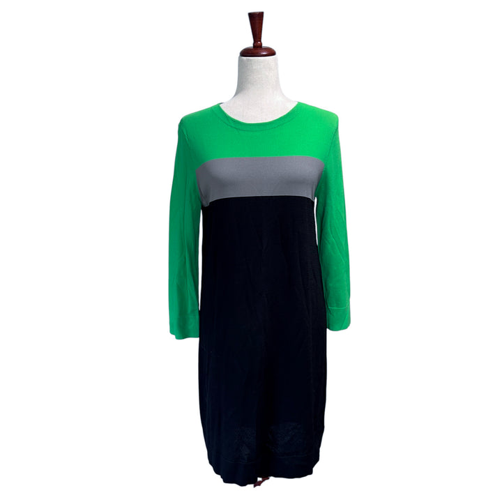 Diane von Furstenberg "Aina" Dress Medium Green Colorblock Longsleeve Knit Mini Dress
