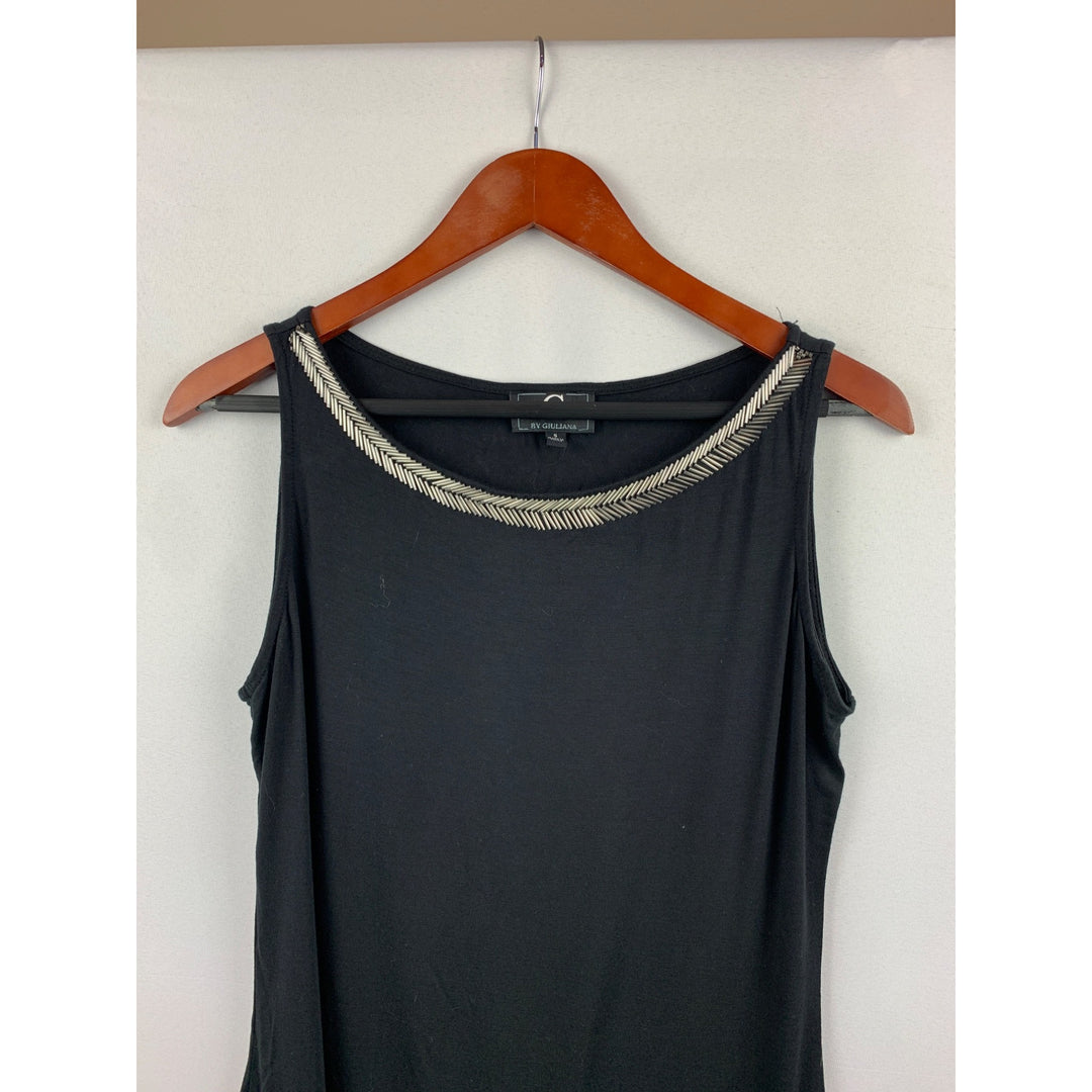 Black Sleeveless Top By Giuliana Small With Silver Embellished Neckline