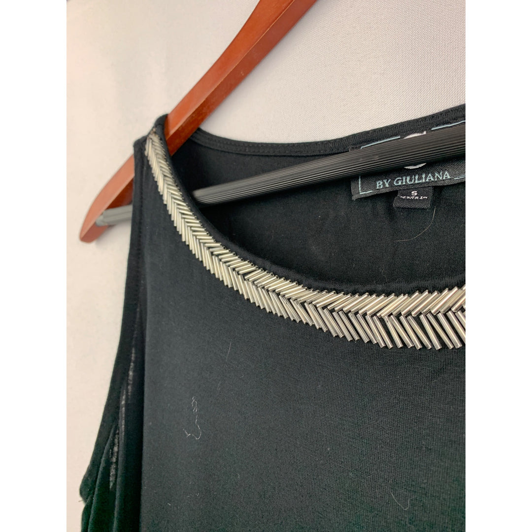 Black Sleeveless Top By Giuliana Small With Silver Embellished Neckline