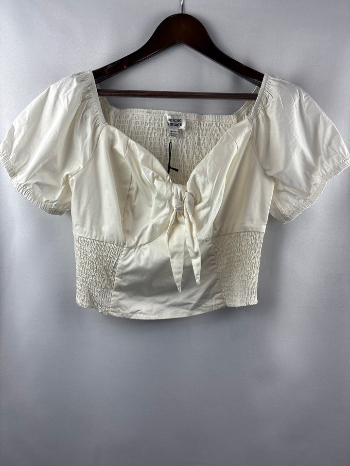 Women’s Unique Vintage 3X Cream Peasant Blouse