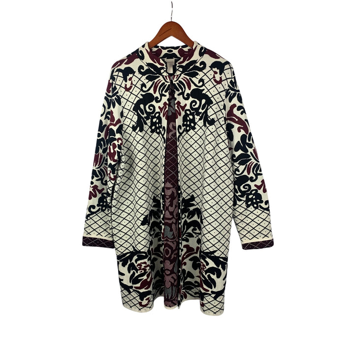 Chicos Multicolor Knit Long Cardigan Jacket Size 3 - Nylon/Rayon Blend Intricate Pattern Design