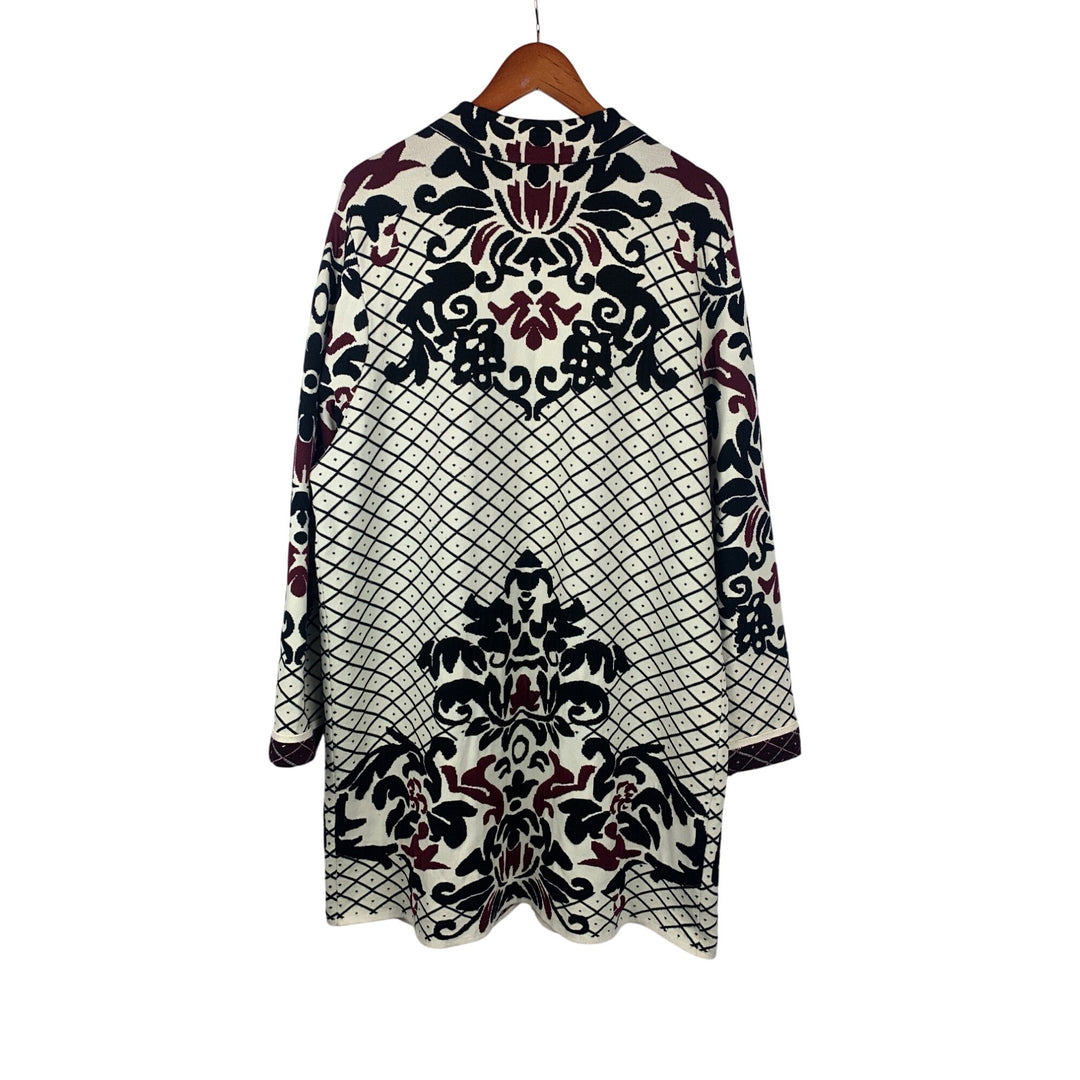 Chicos Multicolor Knit Long Cardigan Jacket Size 3 - Nylon/Rayon Blend Intricate Pattern Design