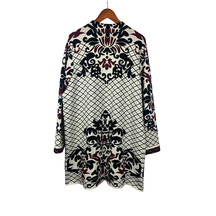 Chicos Multicolor Knit Long Cardigan Jacket Size 3 - Nylon/Rayon Blend Intricate Pattern Design