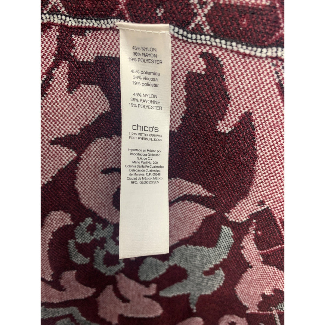 Chicos Multicolor Knit Long Cardigan Jacket Size 3 - Nylon/Rayon Blend Intricate Pattern Design