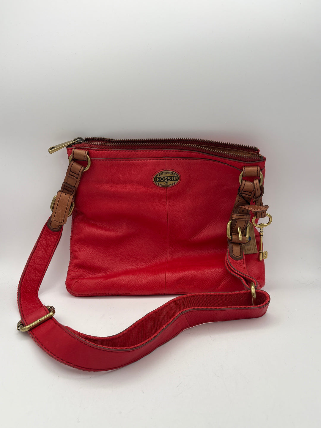 Women’s Fossil Tomato Red Genuine Leather Crossbody Purse