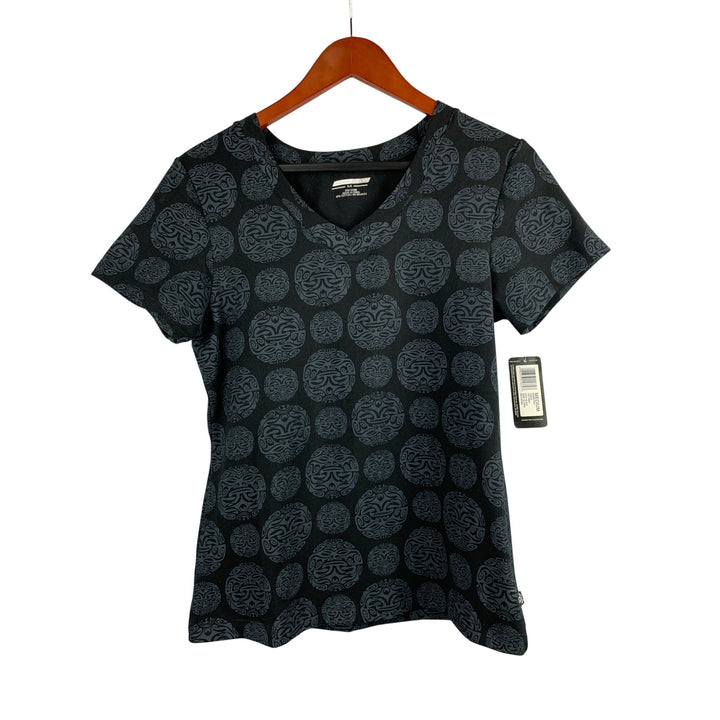 Jockey Womens Sport T-Shirt Medium V-Neck Deep Black Print