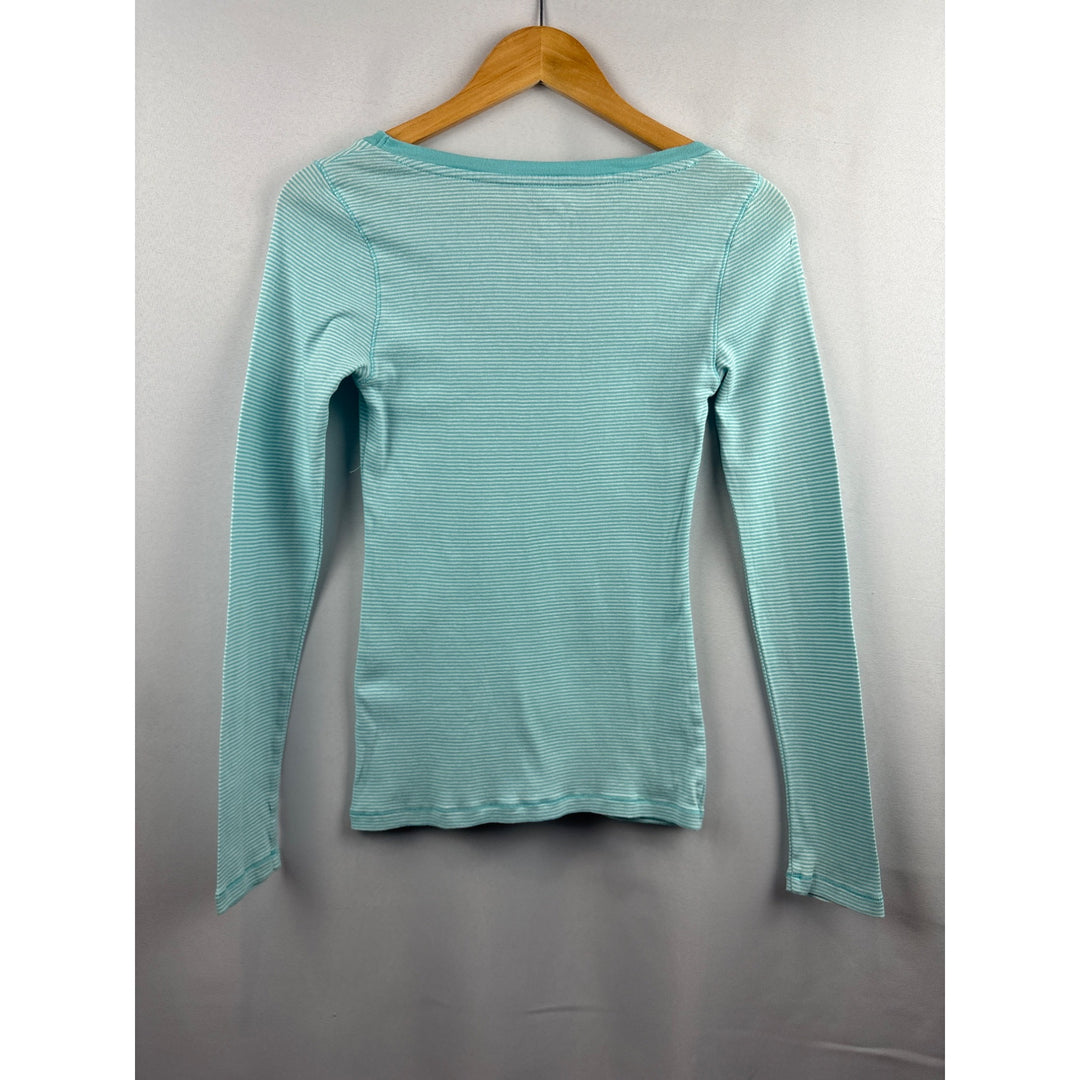 Old Navy Womens Small Long Sleeve Light Blue Striped Shirt