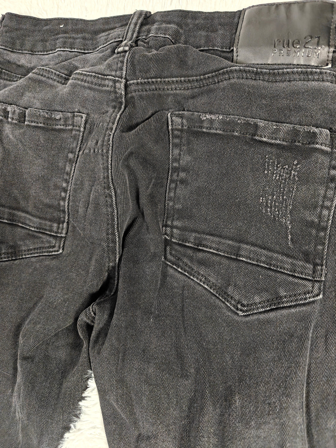 Mens Rue21 Premium Skinny Black Distressed Jeans White Stripe 30x32