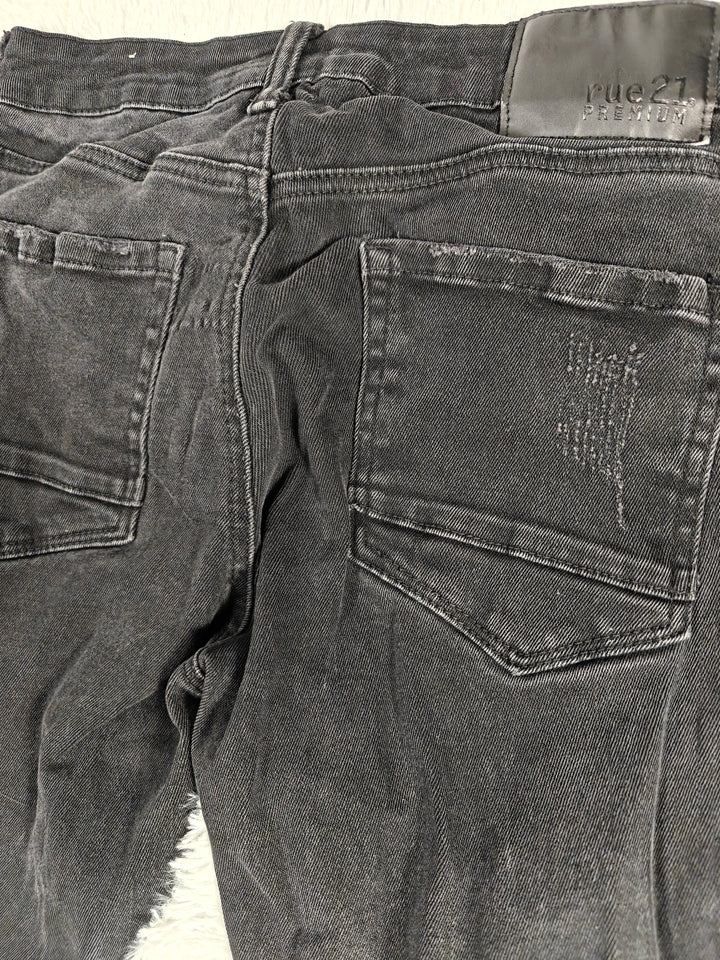 Mens Rue21 Premium Skinny Black Distressed Jeans White Stripe 30x32