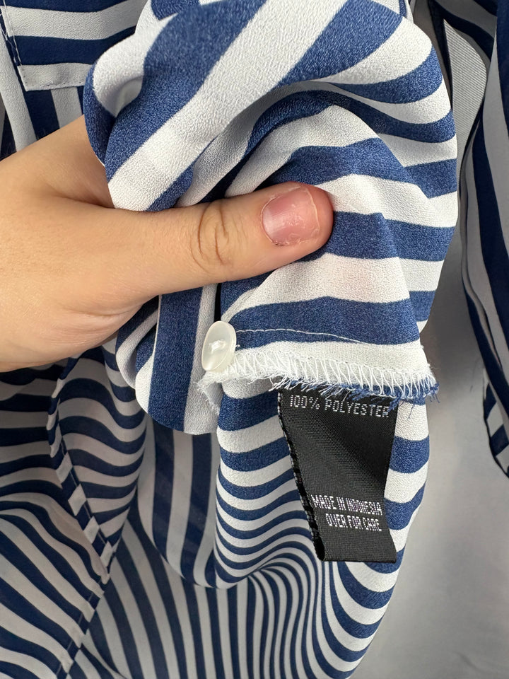 Women’s BCX Large Blue & White Striped Button Up