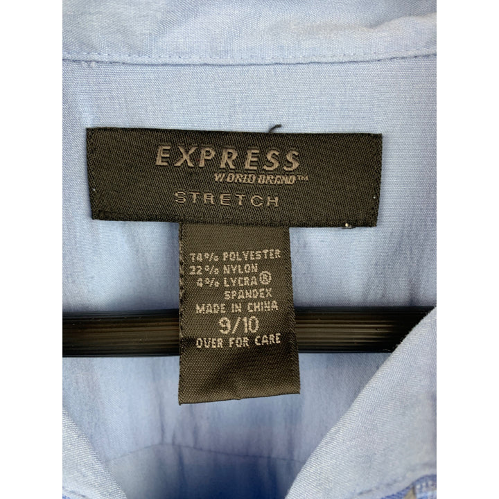 Express Womens Stretch 3/4 Sleeve Blue Zip-Up Collared Shirt