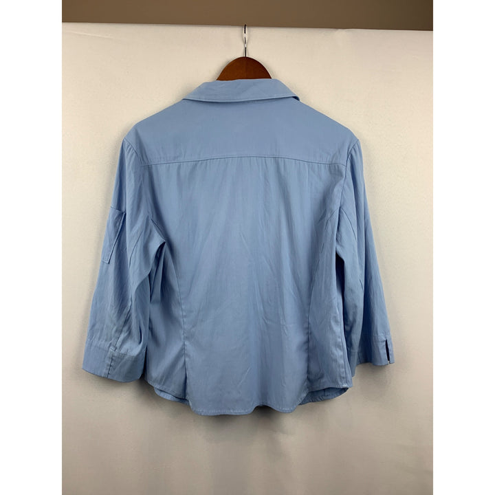Express Womens Stretch 3/4 Sleeve Blue Zip-Up Collared Shirt